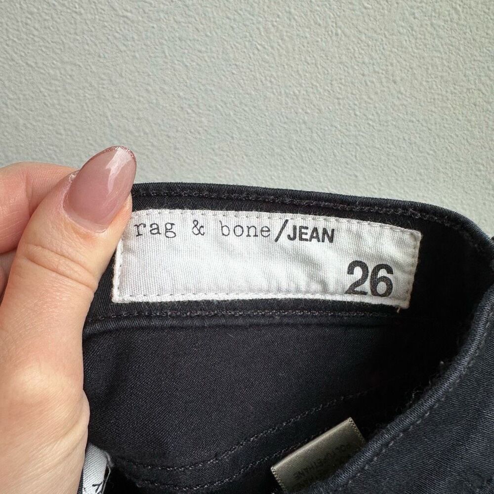 Rag & Bone Women’s Skinny Stretch Mid Rise Black Jeans Size 26 Distressed Knee - Picture 7 of 8